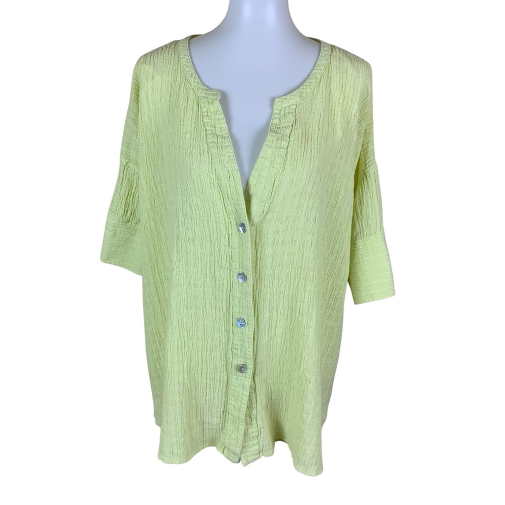Soft Surroundings Yellow Linen Cotton Button Front Tunic Top Relaxed PL